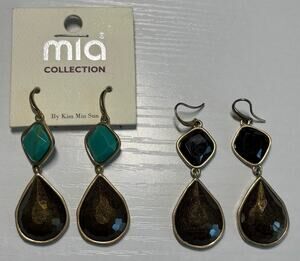 MIA COLLECTION Kim Min Sun Dangle Earrings Lot 2 Turquoise-Colored, Black, Brown